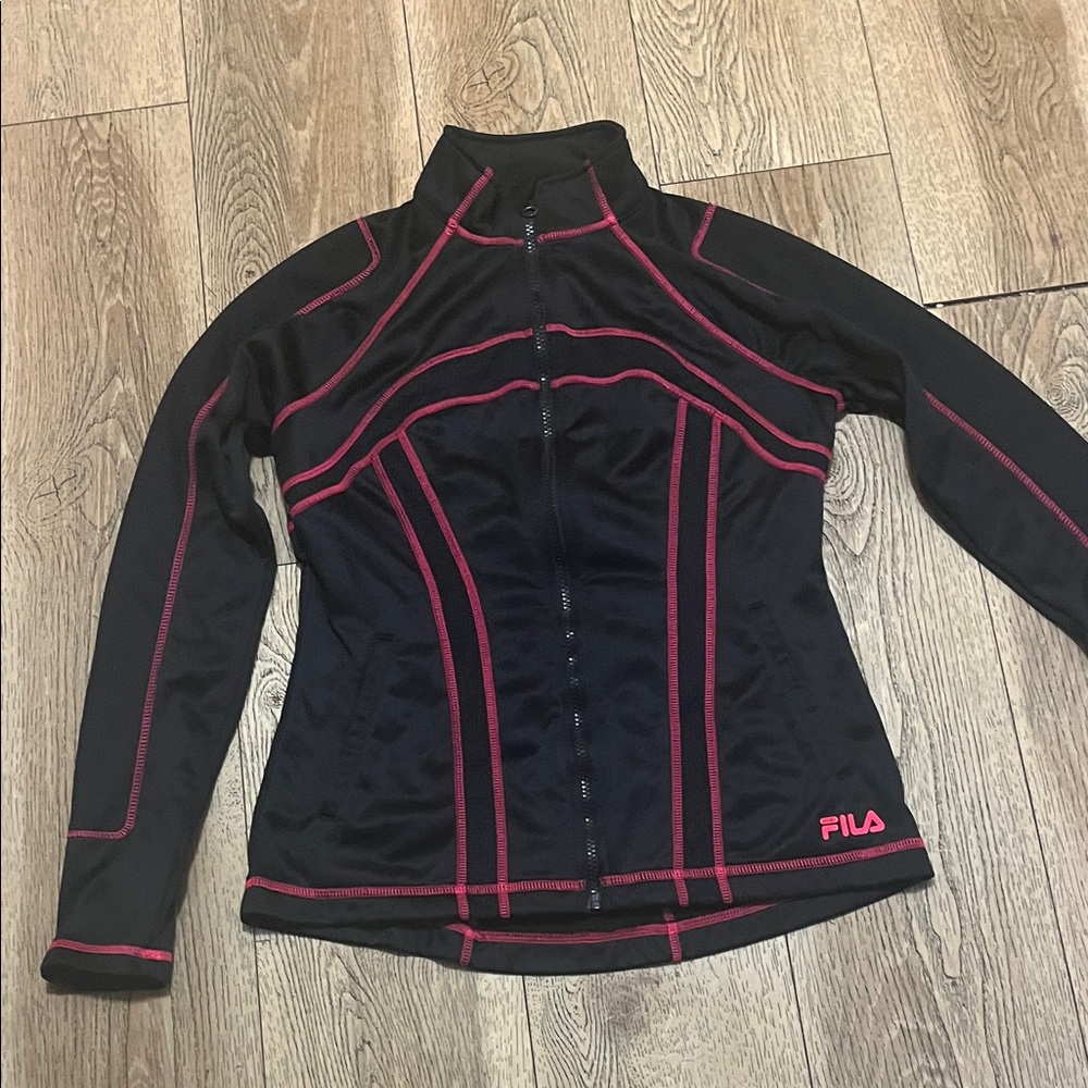 Fila Black Bomber Jacket with Pink Piping